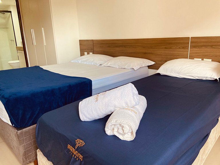 Flat com vista da piscina com café incluso