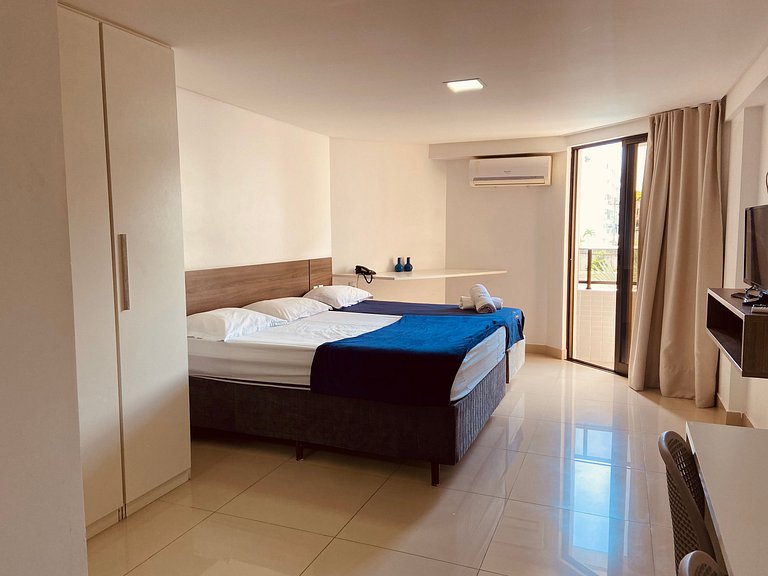 Flat com vista da piscina com café incluso