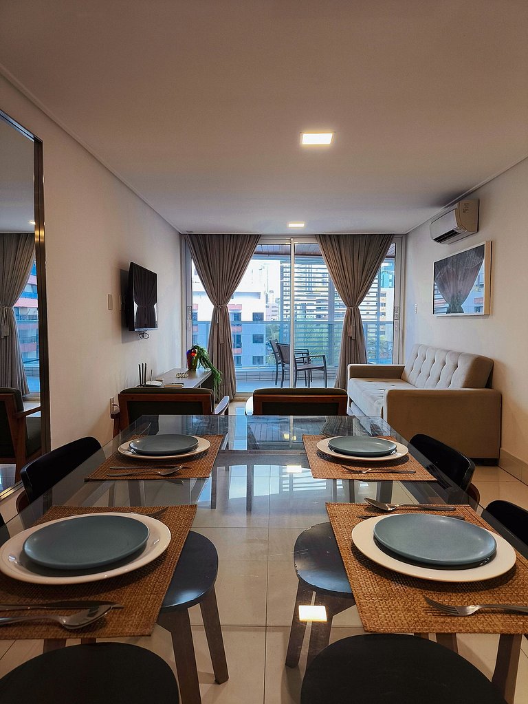 Apto Espaçoso de 1q com vista mar - café incluso