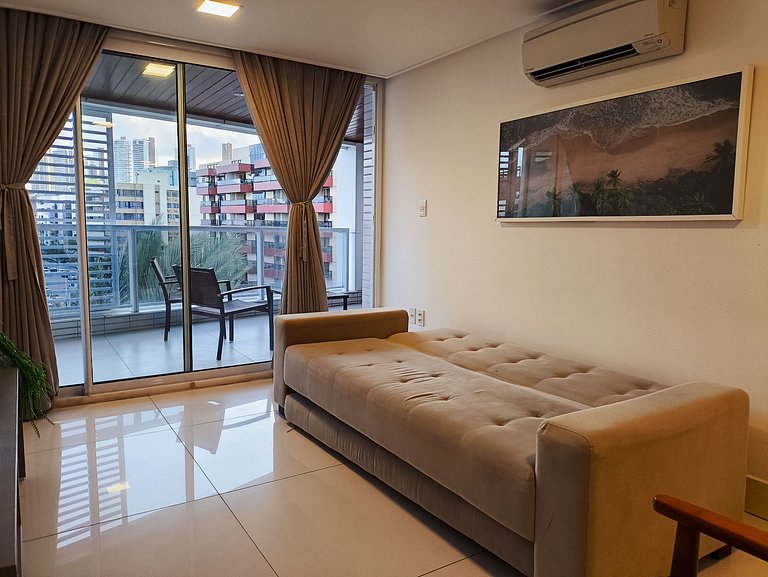 Apto Espaçoso de 1q com vista mar - café incluso